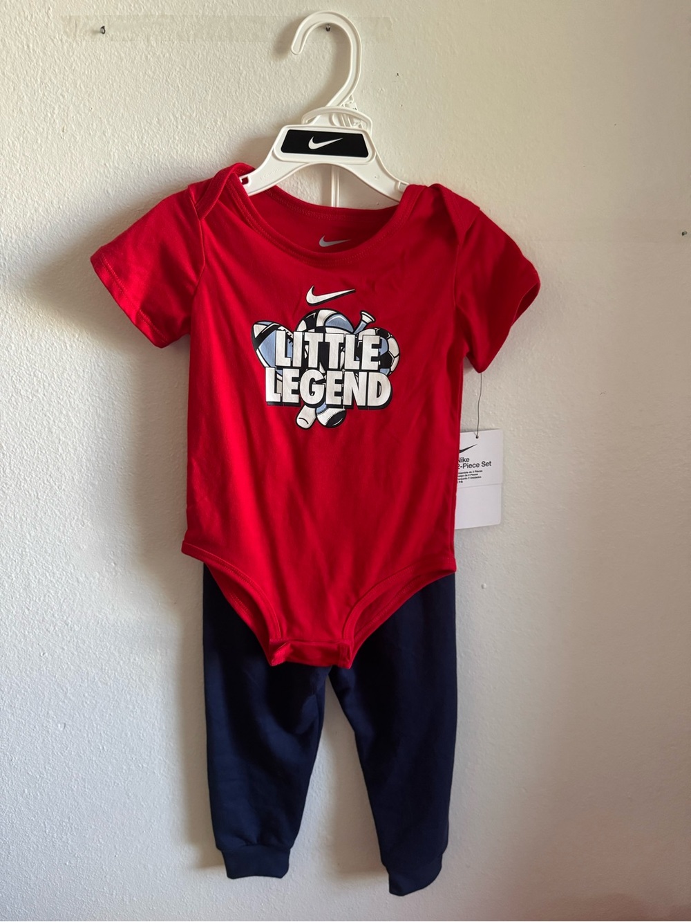 Nike Red 24 Month 'Little Legend' Onesie with Matching Sweatpants